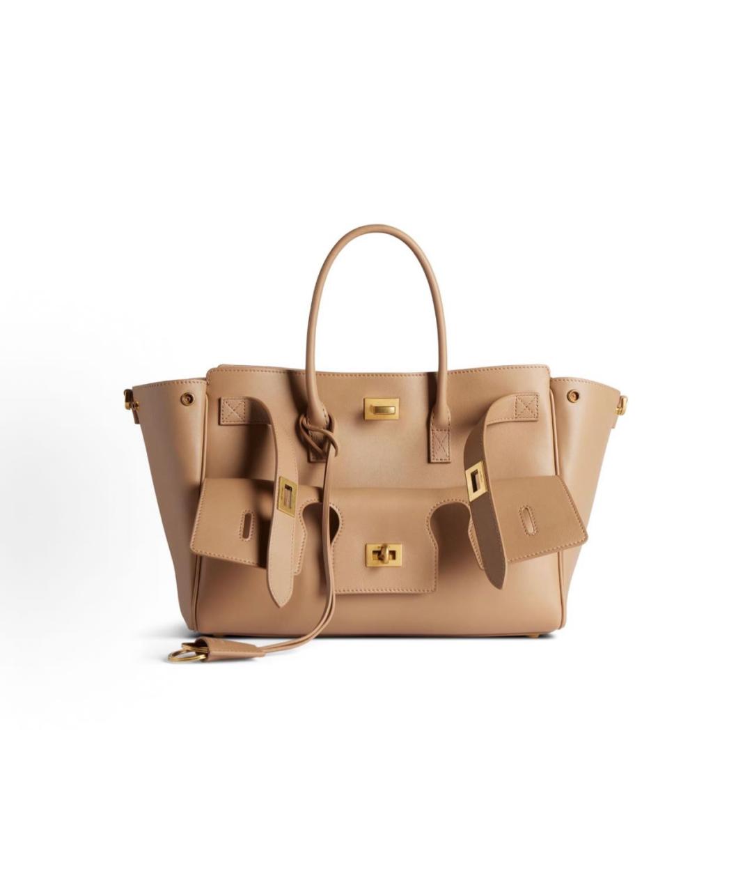 BALENCIAGA Бежевая кожаная сумка с короткими ручками, фото 6