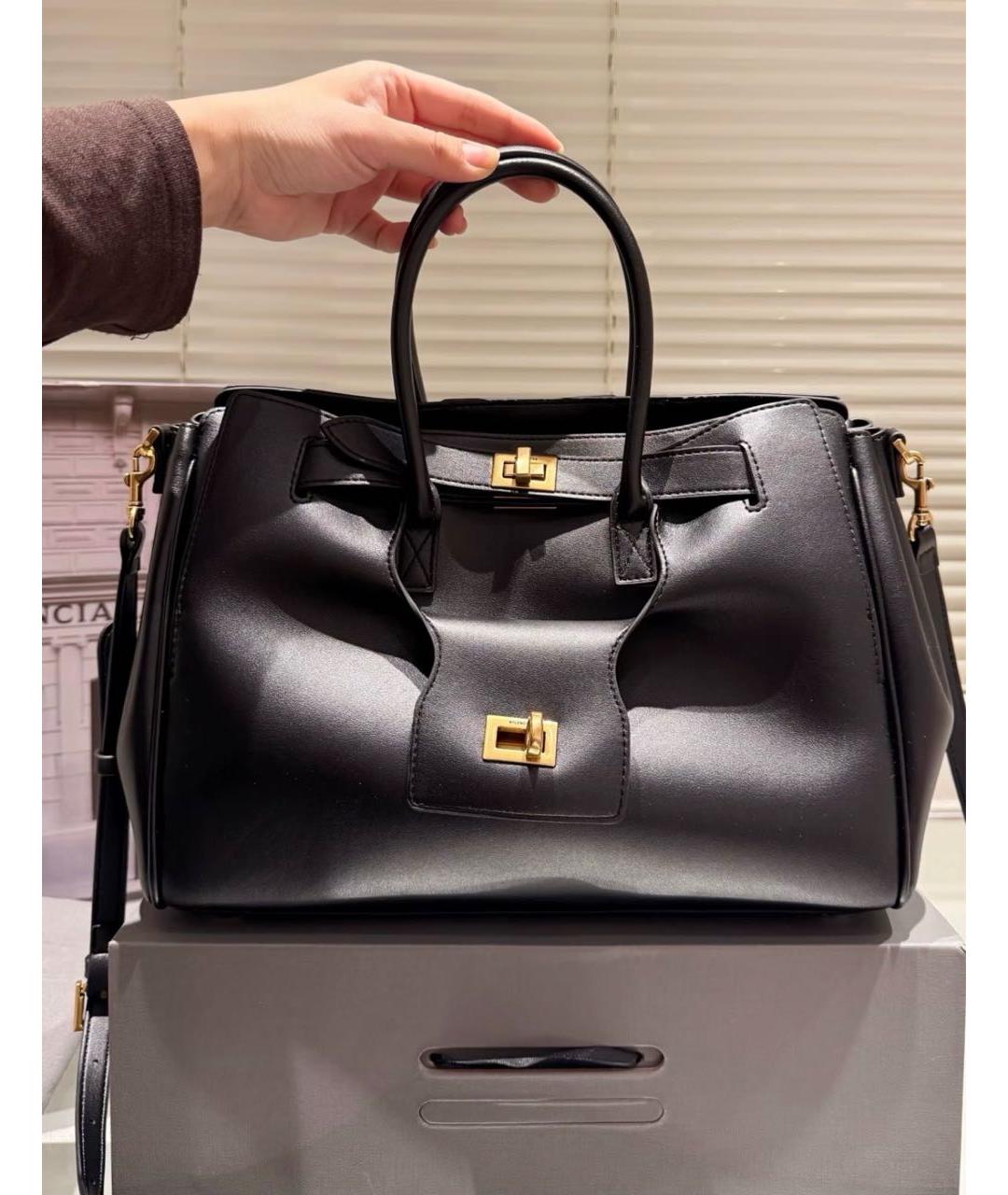 BALENCIAGA Черная кожаная сумка тоут, фото 4