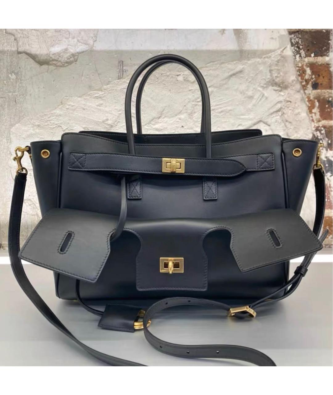 BALENCIAGA Черная кожаная сумка тоут, фото 5