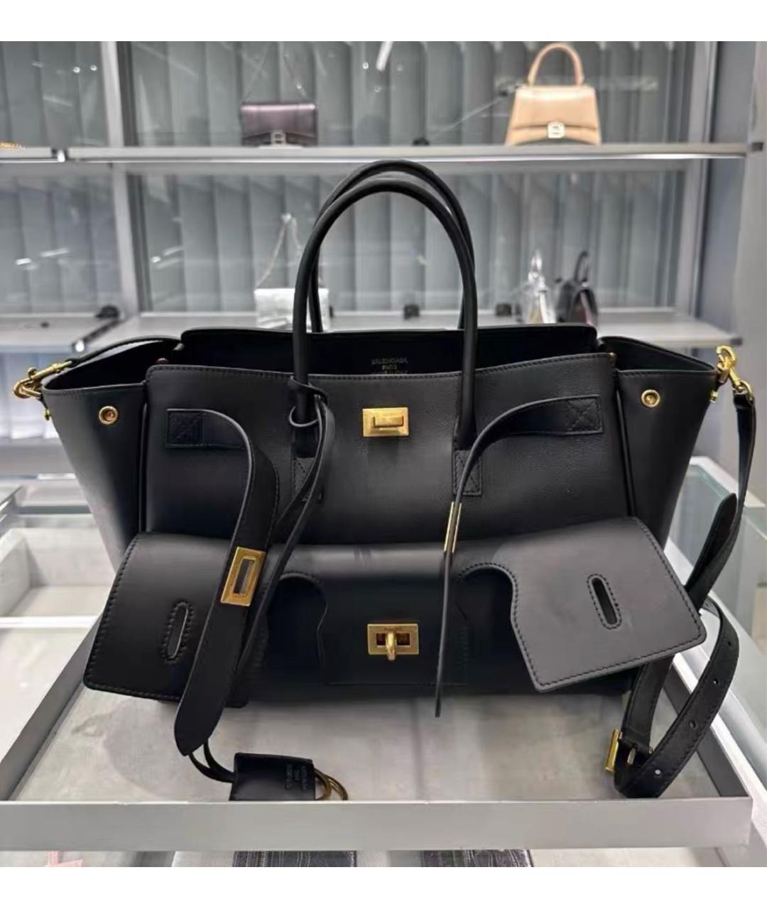 BALENCIAGA Черная кожаная сумка тоут, фото 6