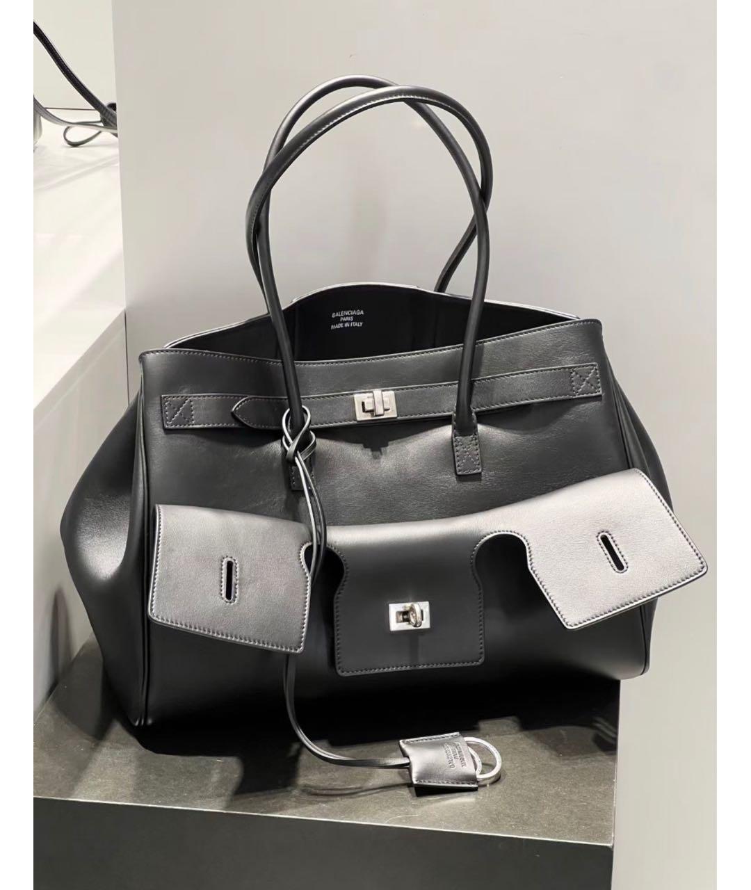 BALENCIAGA Черная кожаная сумка тоут, фото 5