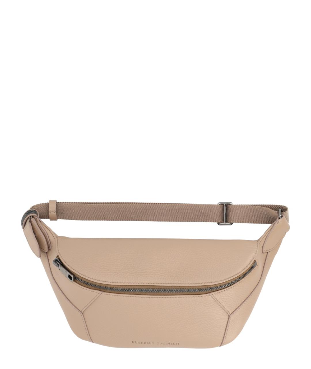 BRUNELLO CUCINELLI Бежевая кожаная поясная сумка, фото 1