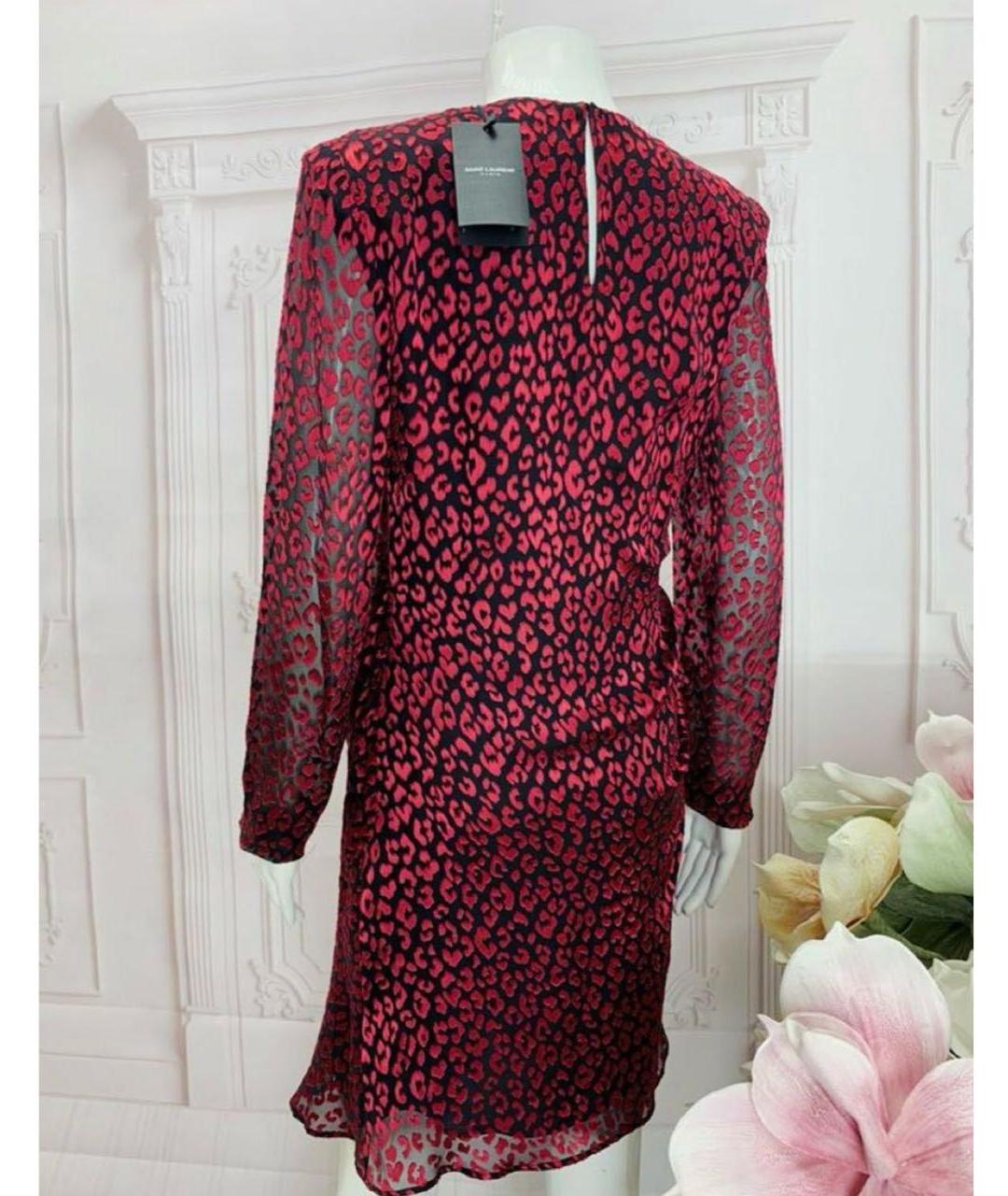 SAINT LAURENT Бордовое вискозное коктейльное платье, фото 2