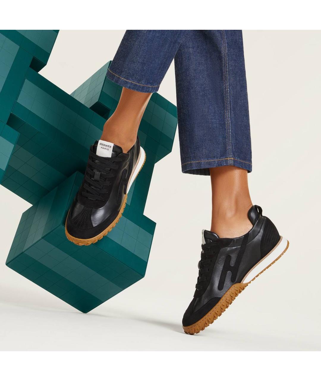 HERMES Черные кожаные кроссовки, фото 2