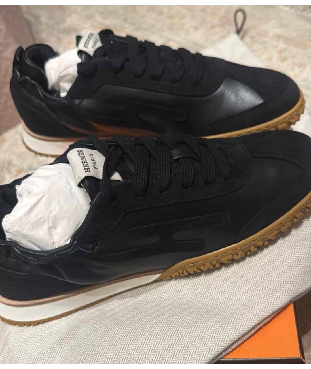 HERMES Черные кожаные кроссовки, фото 7