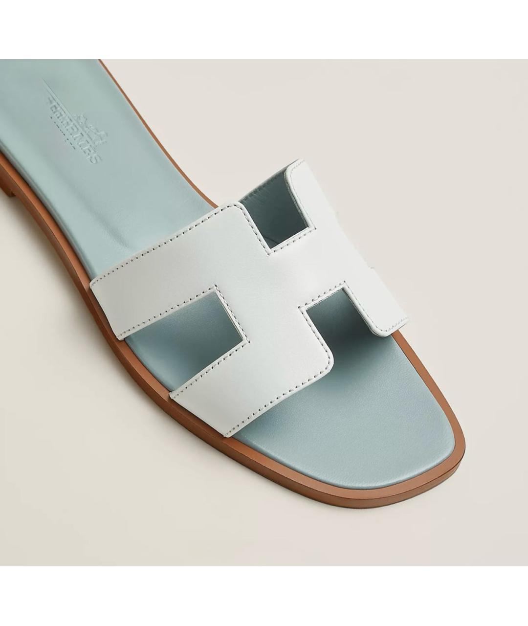 HERMES Белые кожаные шлепанцы, фото 3