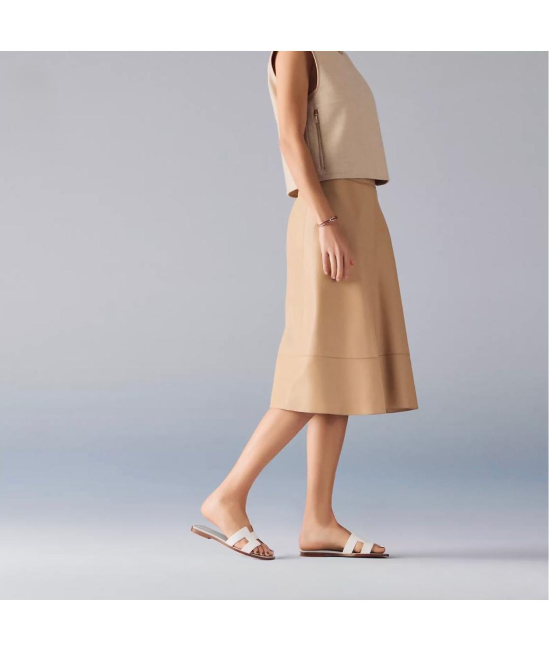 HERMES Белые кожаные шлепанцы, фото 4