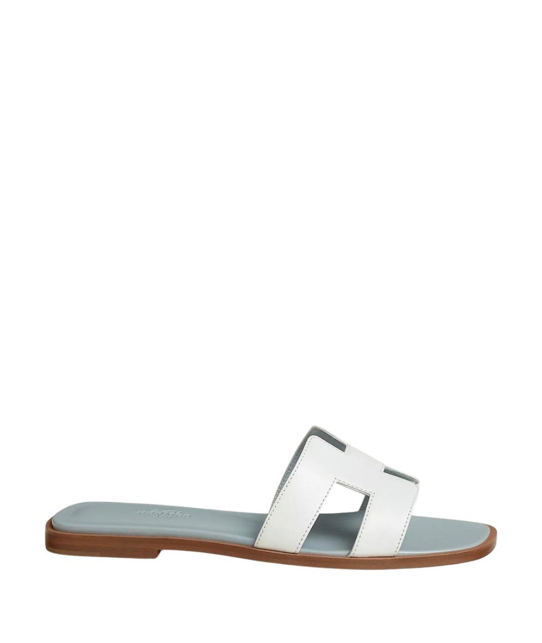 HERMES Белые кожаные шлепанцы, фото 1