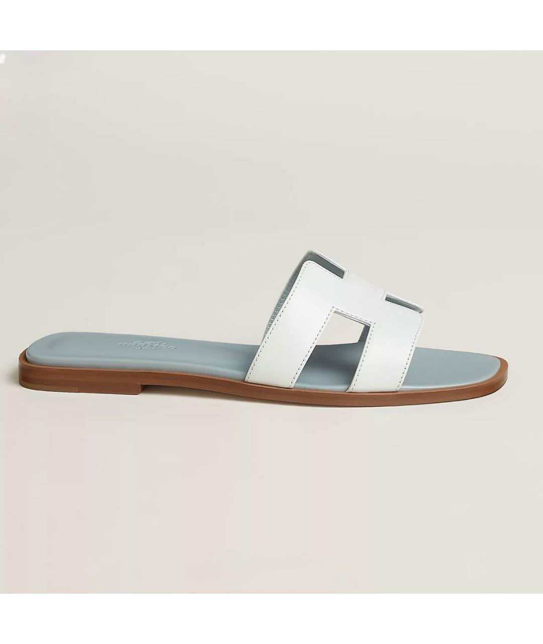 HERMES Белые кожаные шлепанцы, фото 5