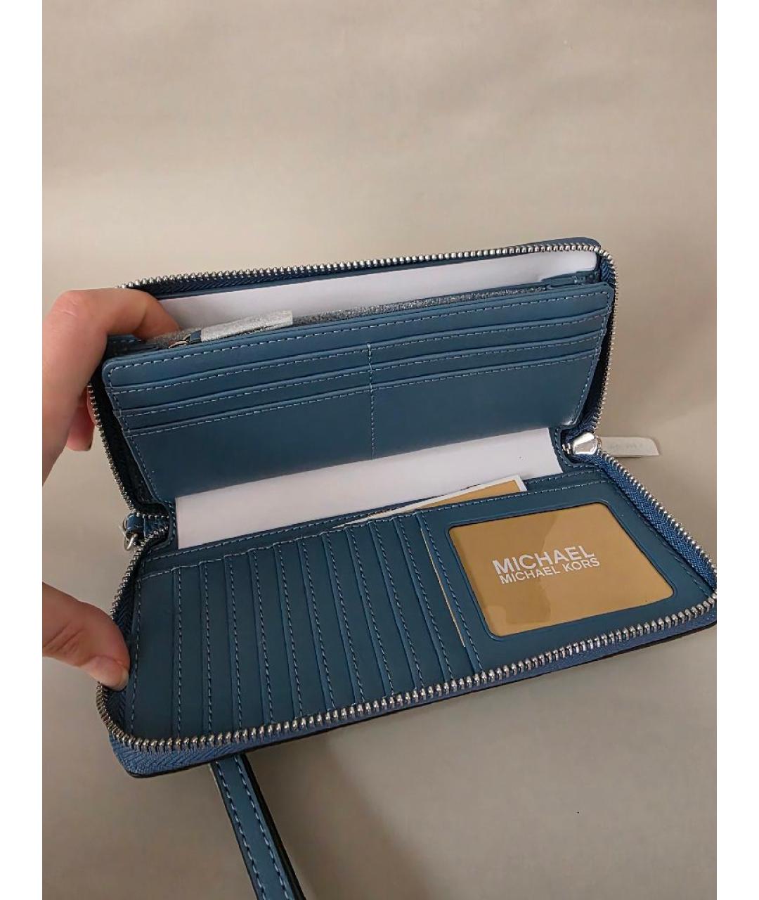 MICHAEL KORS Голубой кожаный кошелек, фото 8