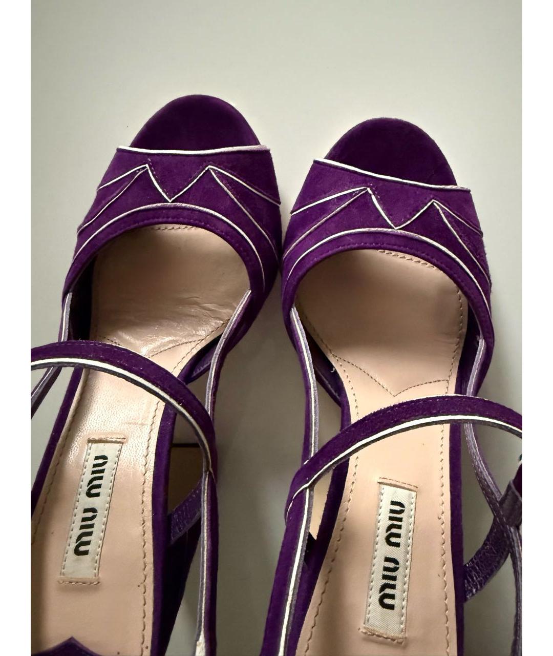 MIU MIU Фиолетовые кожаные босоножки, фото 6