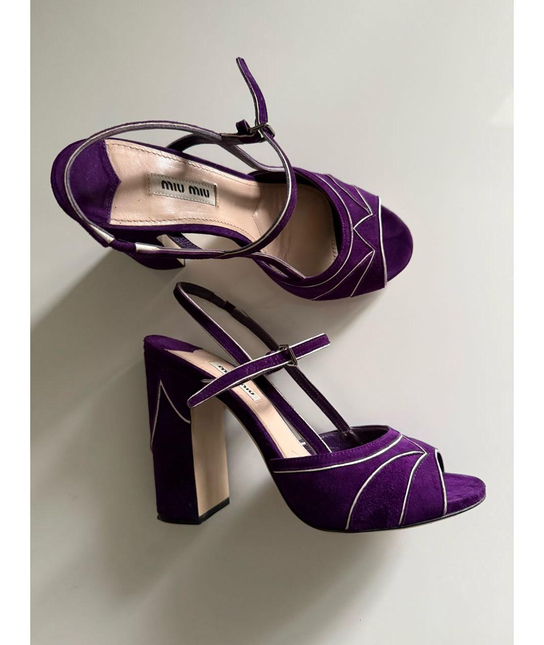 MIU MIU Фиолетовые кожаные босоножки, фото 8