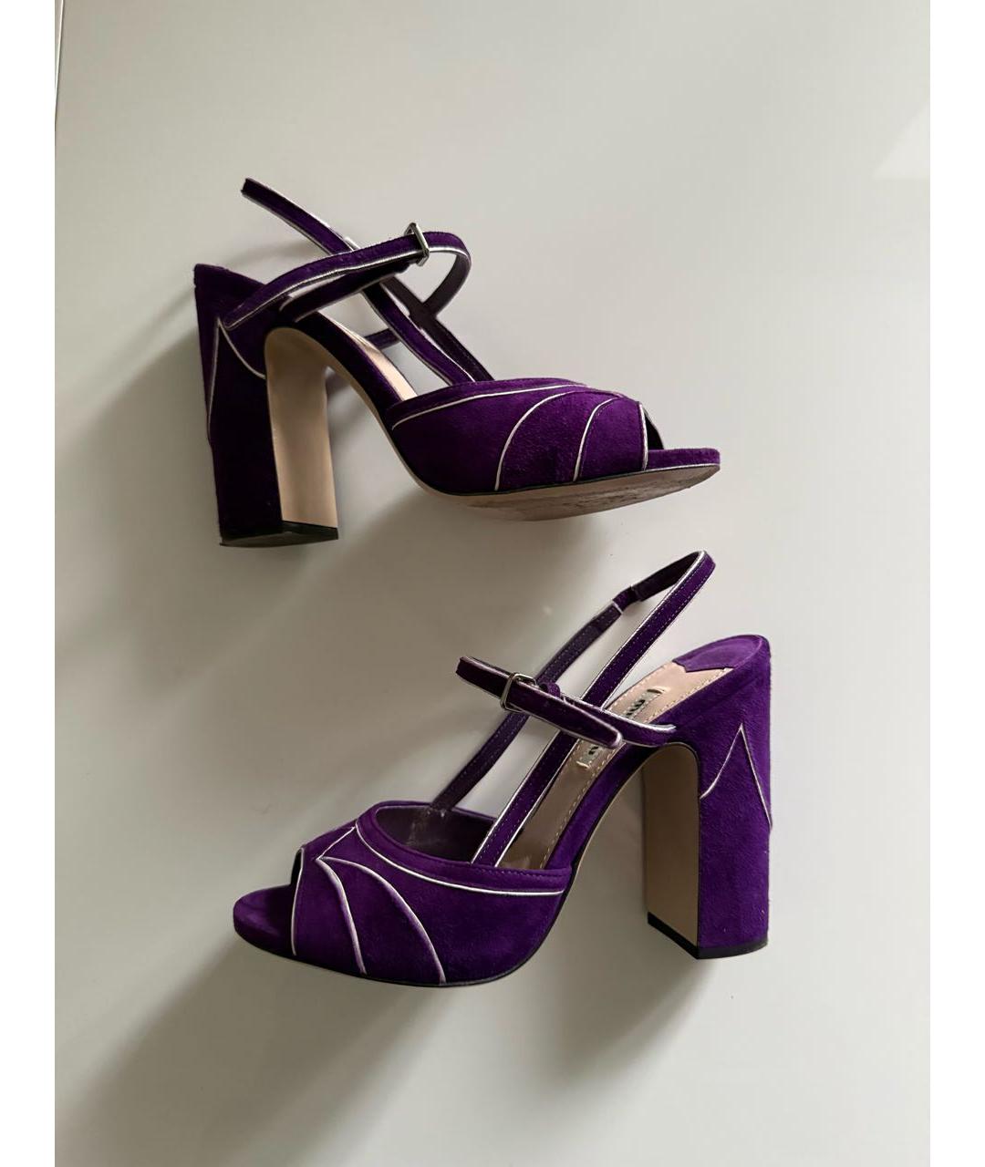 MIU MIU Фиолетовые кожаные босоножки, фото 9