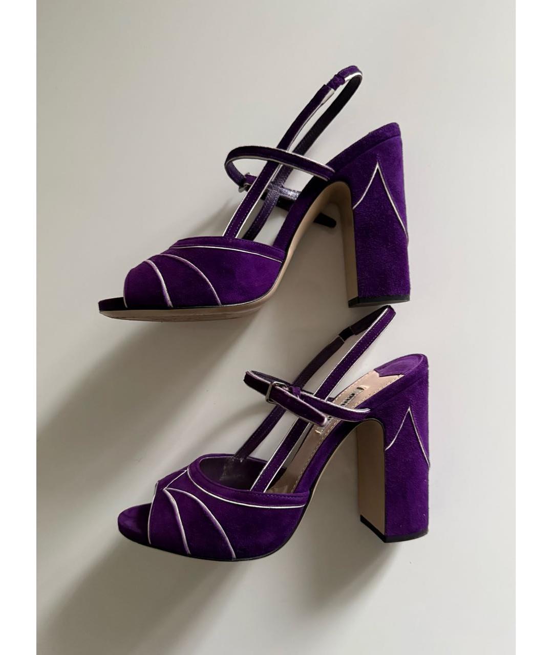 MIU MIU Фиолетовые кожаные босоножки, фото 7