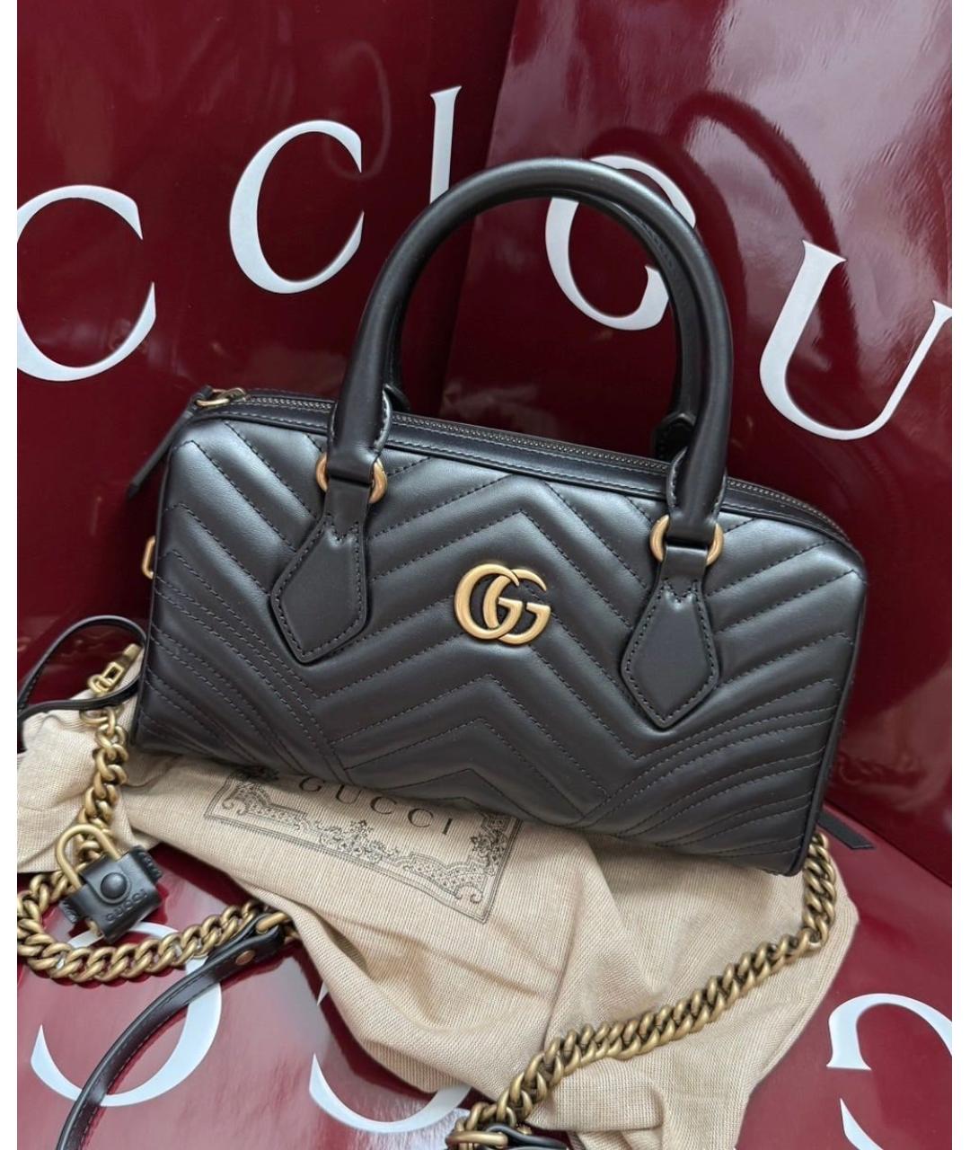 GUCCI Черная кожаная сумка с короткими ручками, фото 4