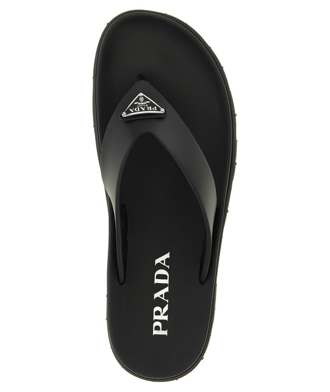 PRADA Черные резиновые шлепанцы, фото 4