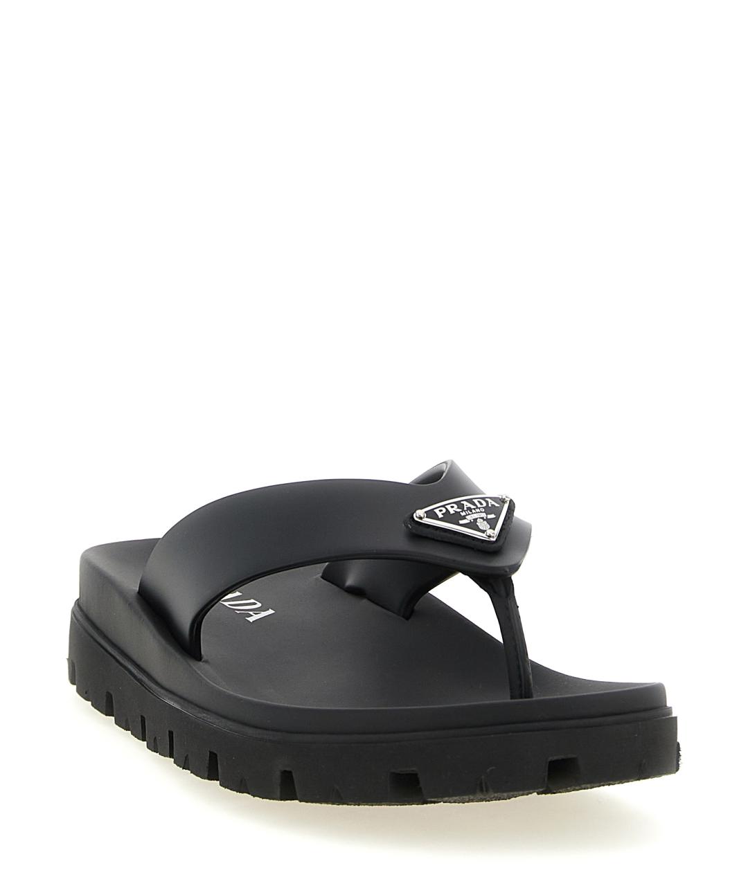 PRADA Черные резиновые шлепанцы, фото 2