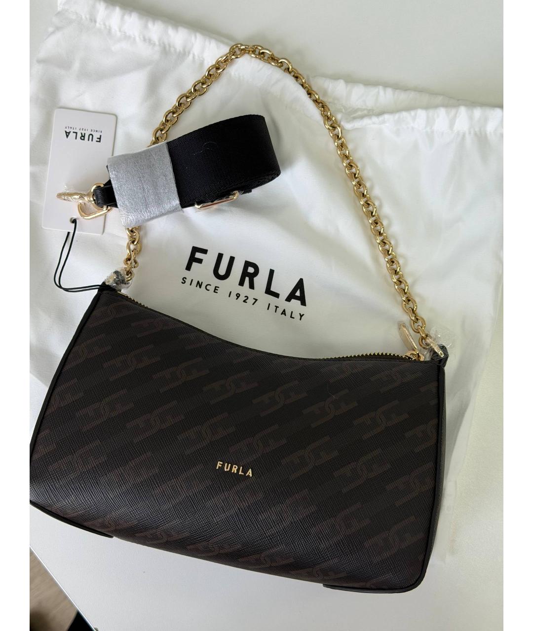 FURLA Коричневая кожаная сумка через плечо, фото 6