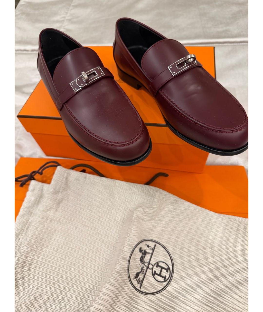 HERMES Бордовые кожаные лоферы, фото 3