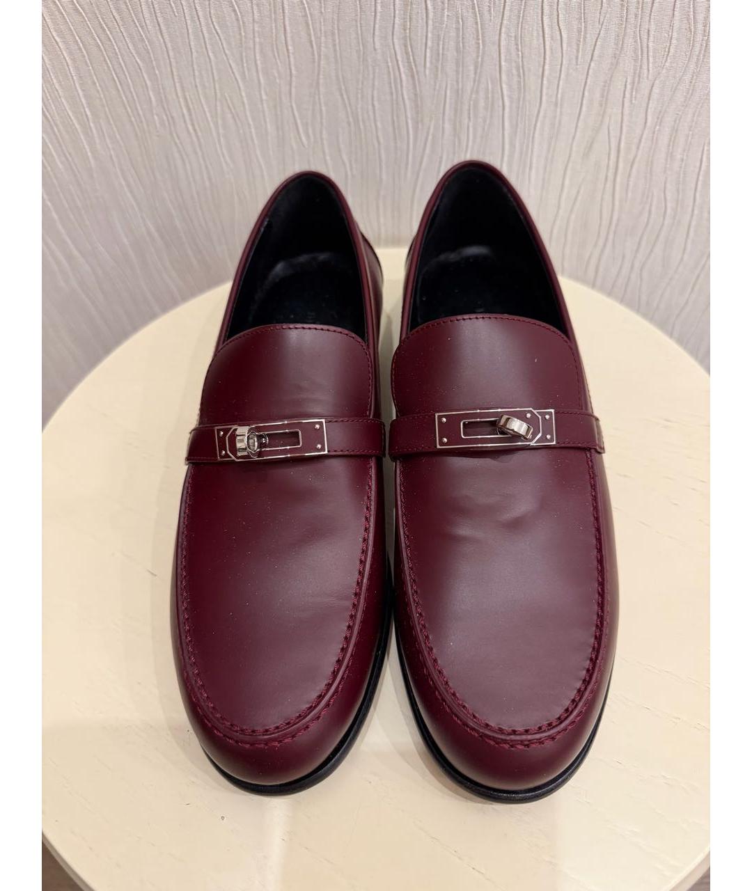 HERMES Бордовые кожаные лоферы, фото 2