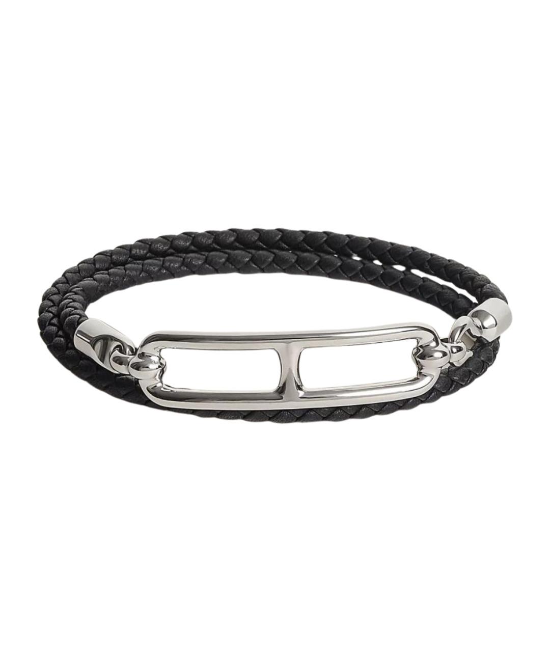 HERMES Черный кожаный браслет, фото 1