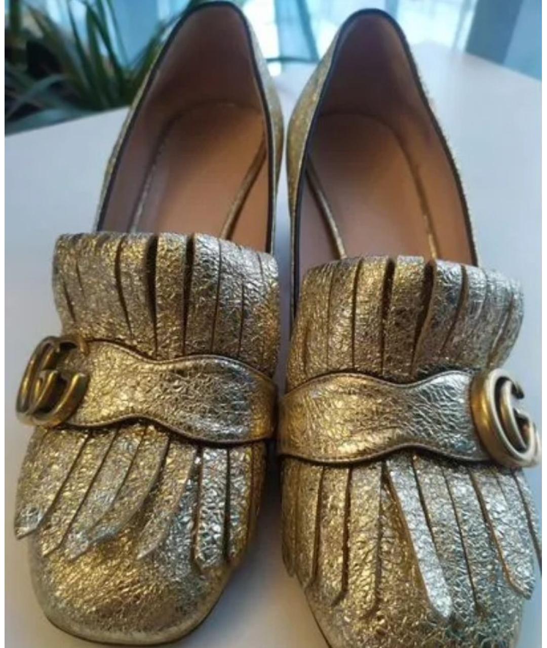 GUCCI Золотые кожаные туфли, фото 5