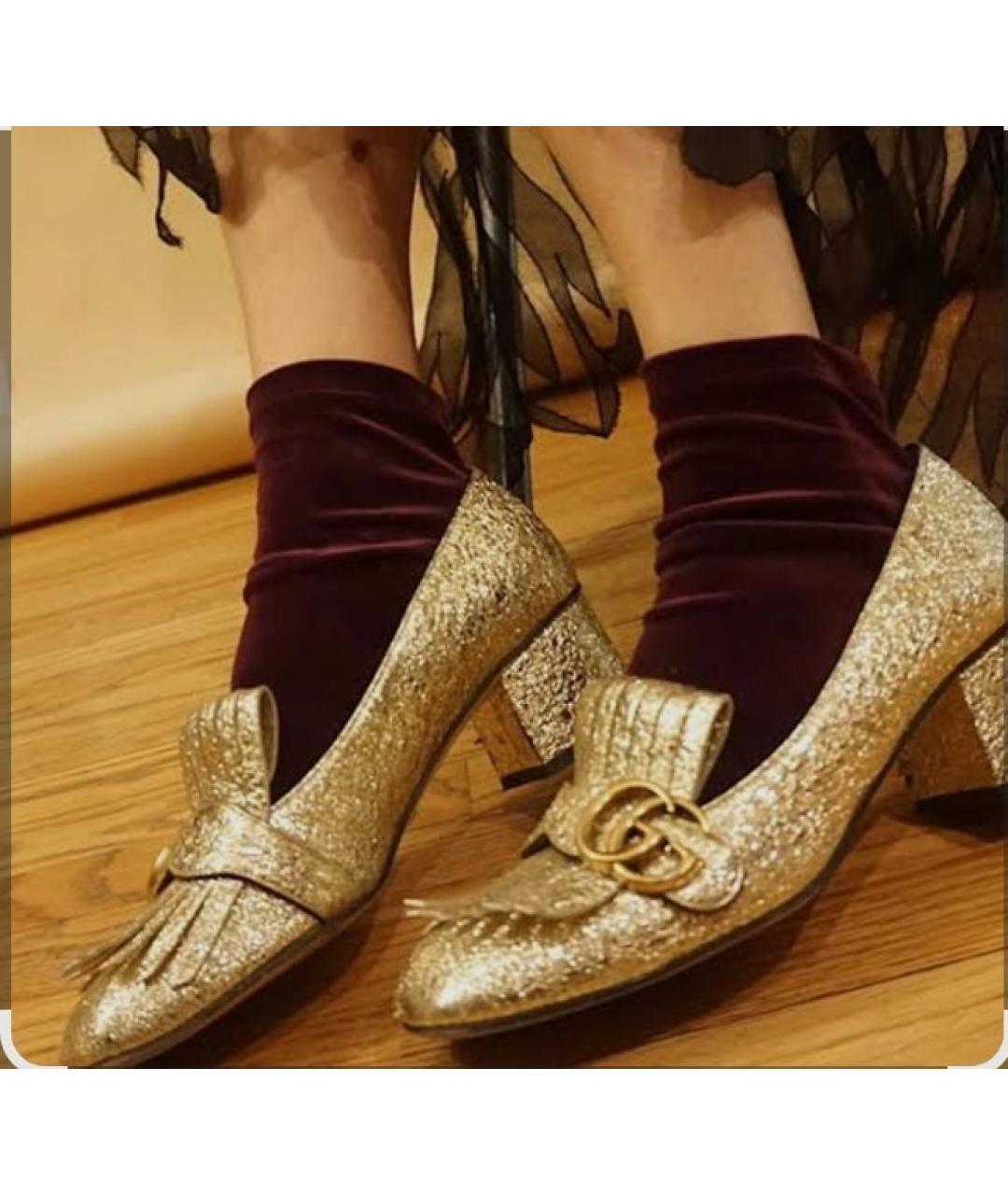 GUCCI Золотые кожаные туфли, фото 4