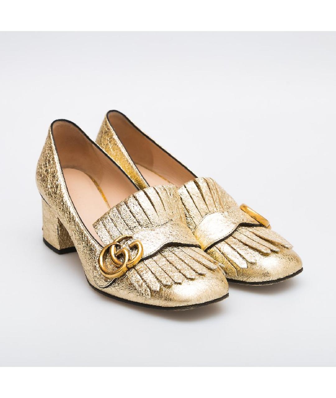 GUCCI Золотые кожаные туфли, фото 2