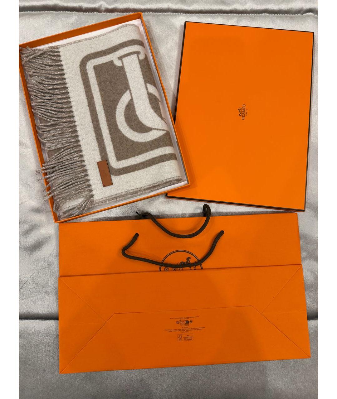 HERMES Бежевый кашемировый шарф, фото 2