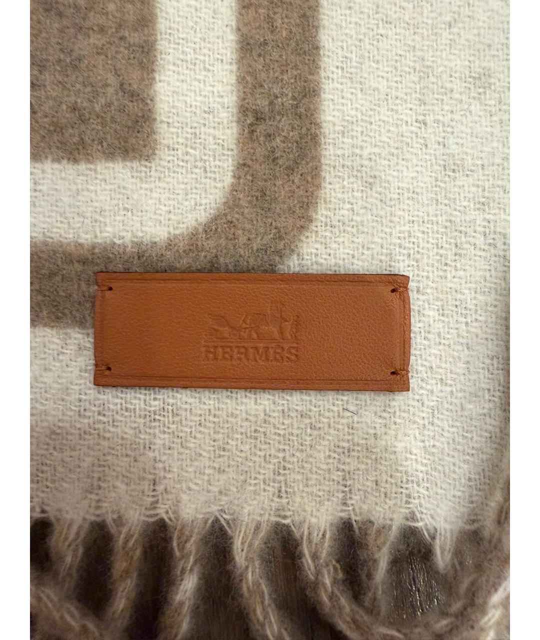 HERMES Бежевый кашемировый шарф, фото 3