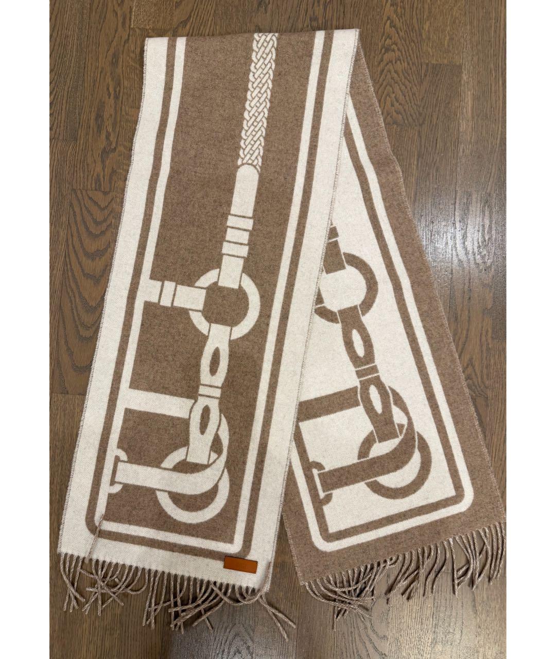 HERMES Бежевый кашемировый шарф, фото 5