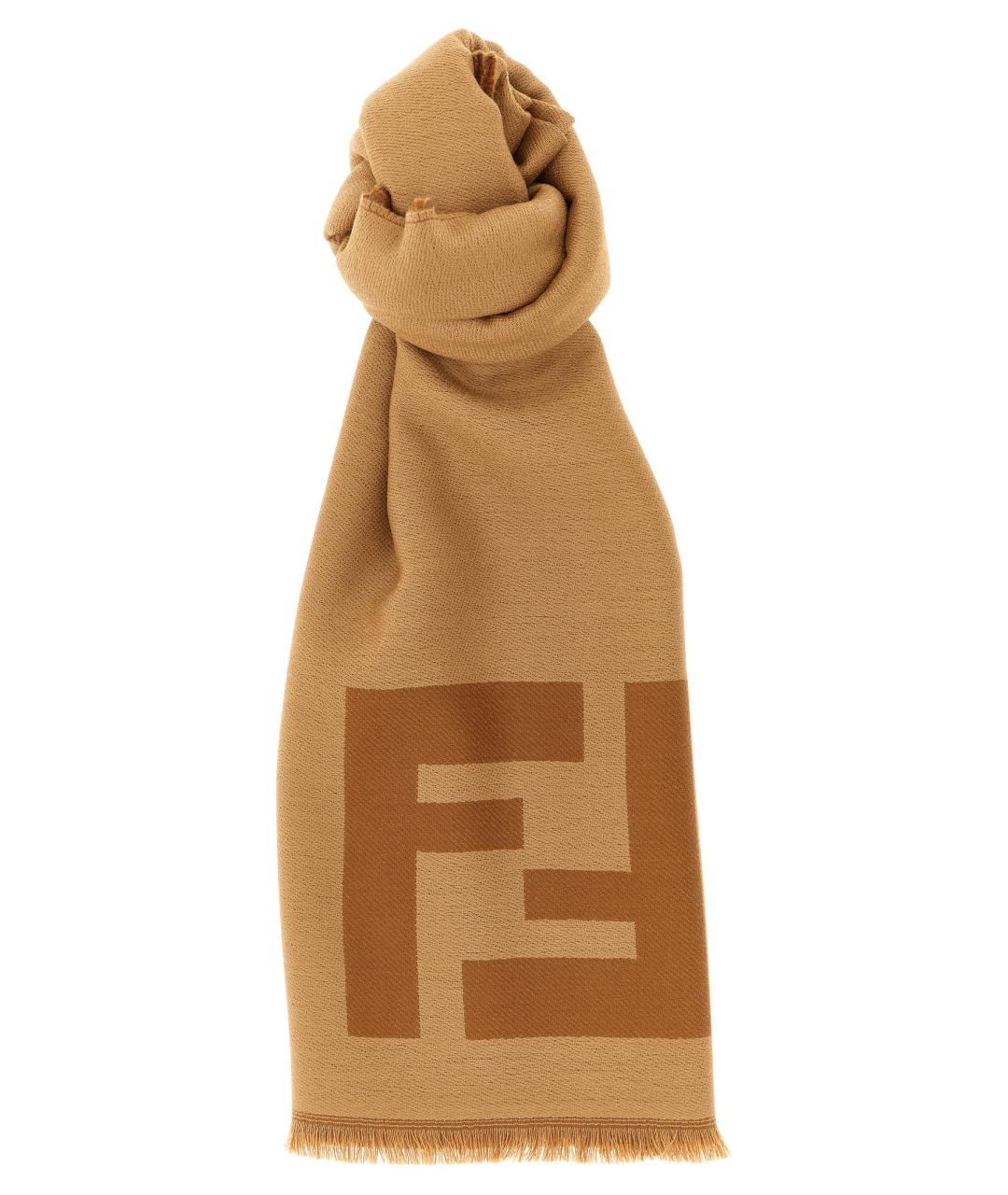 FENDI Коричневый шерстяной шарф, фото 1