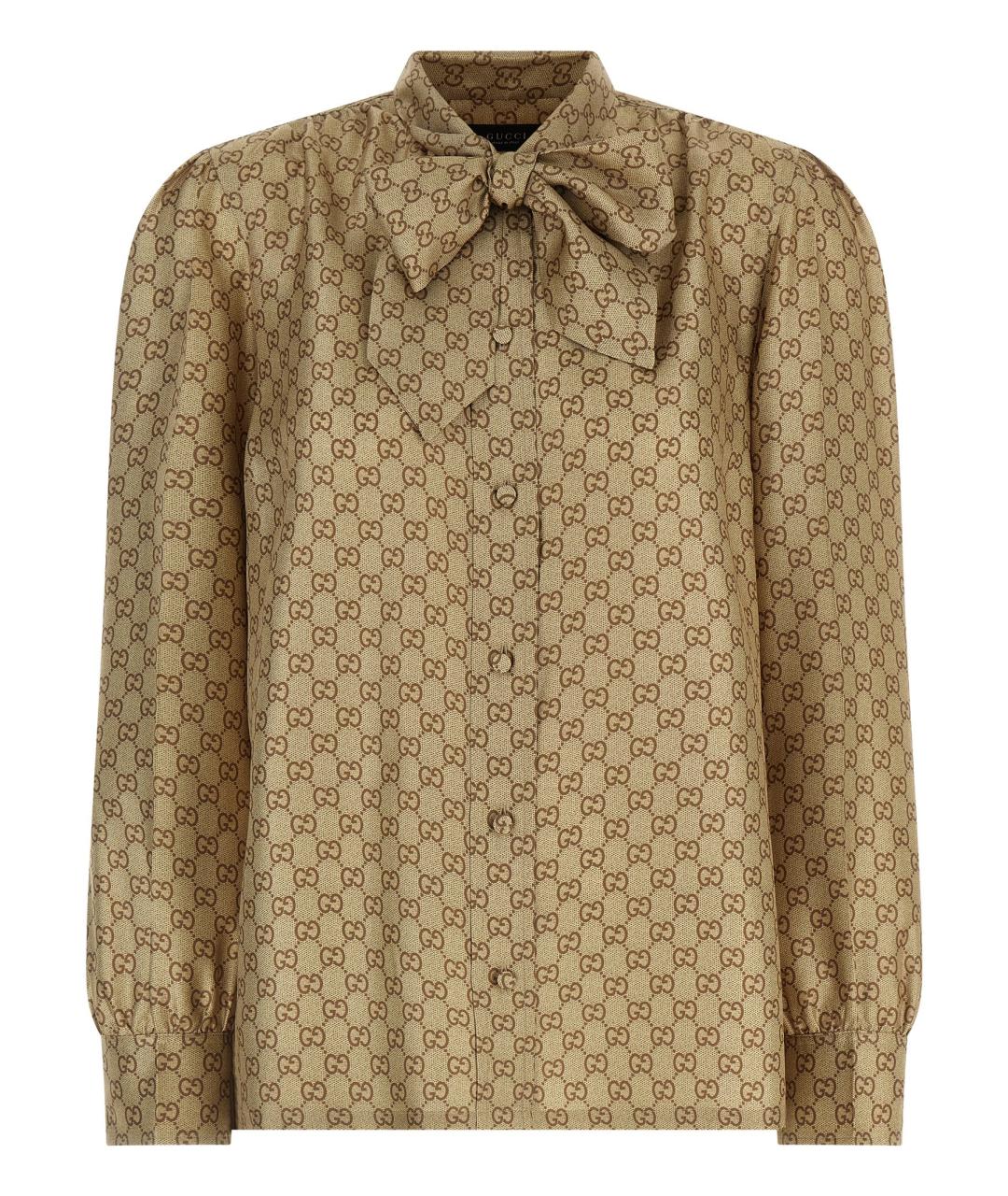 GUCCI Бежевая шелковая рубашка, фото 1