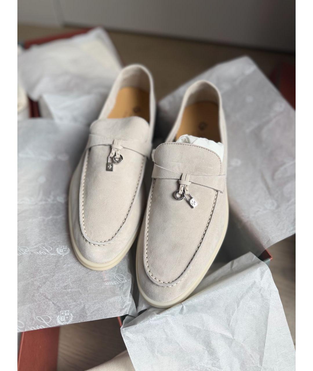 LORO PIANA Бежевые замшевые лоферы, фото 2