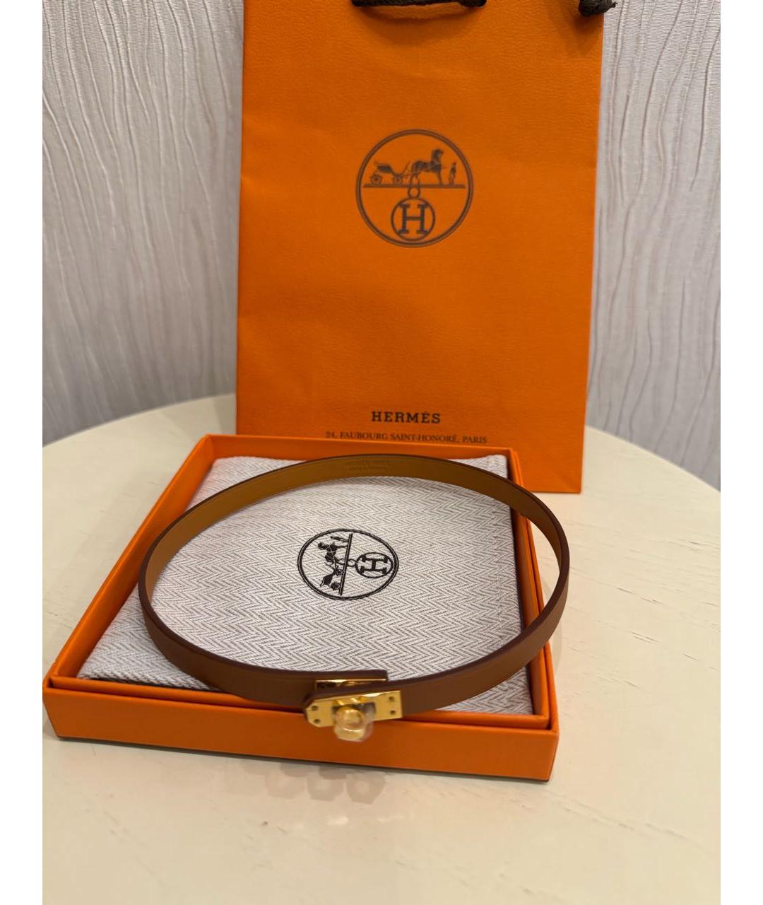 HERMES Коричневый кожаный чокер, фото 5