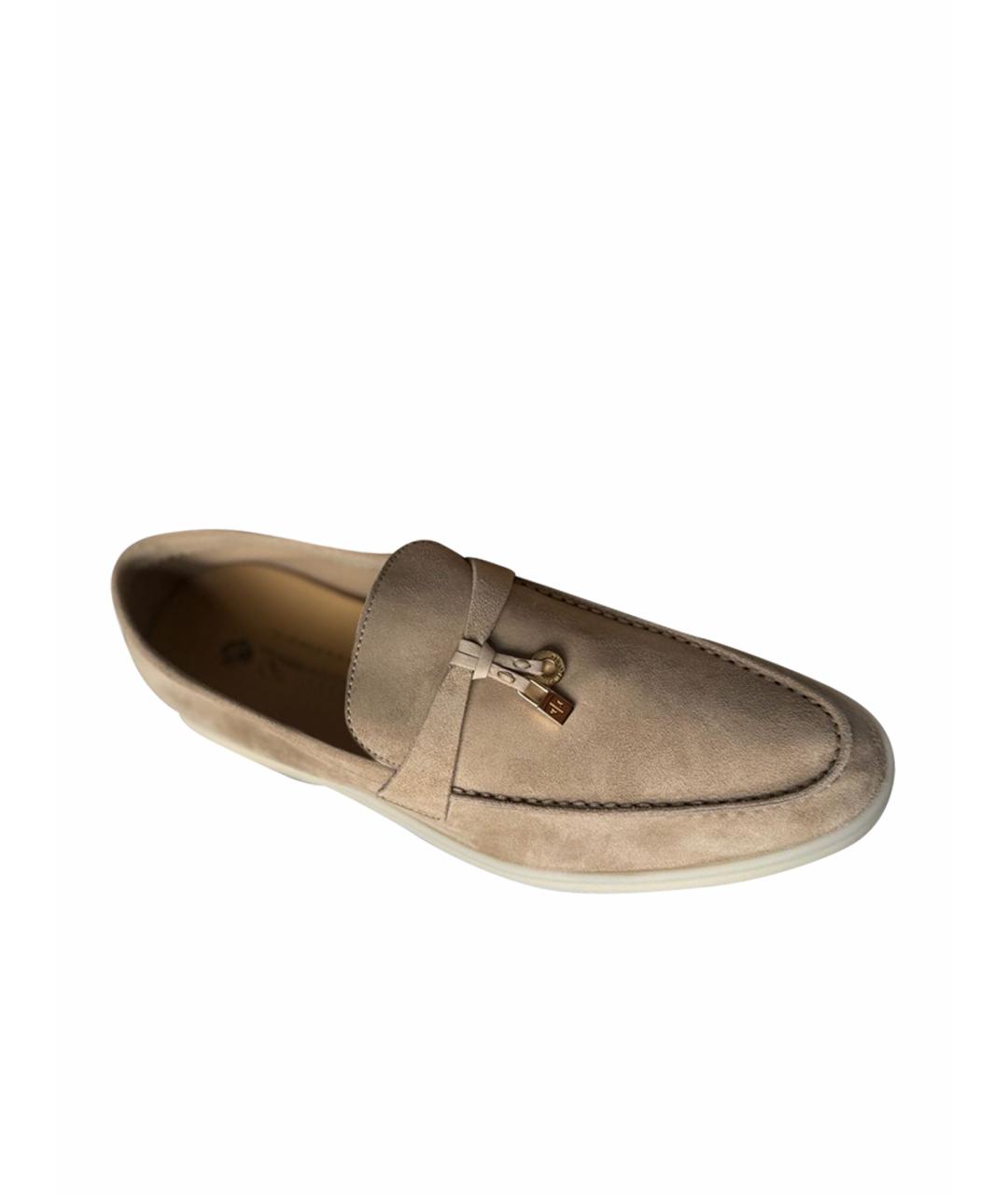 LORO PIANA Бежевые замшевые лоферы, фото 5