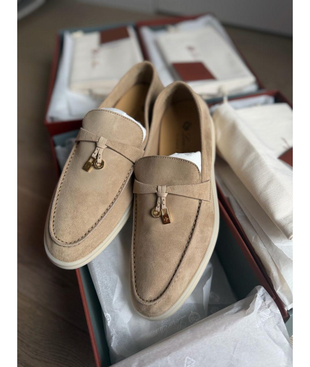 LORO PIANA Бежевые замшевые лоферы, фото 3