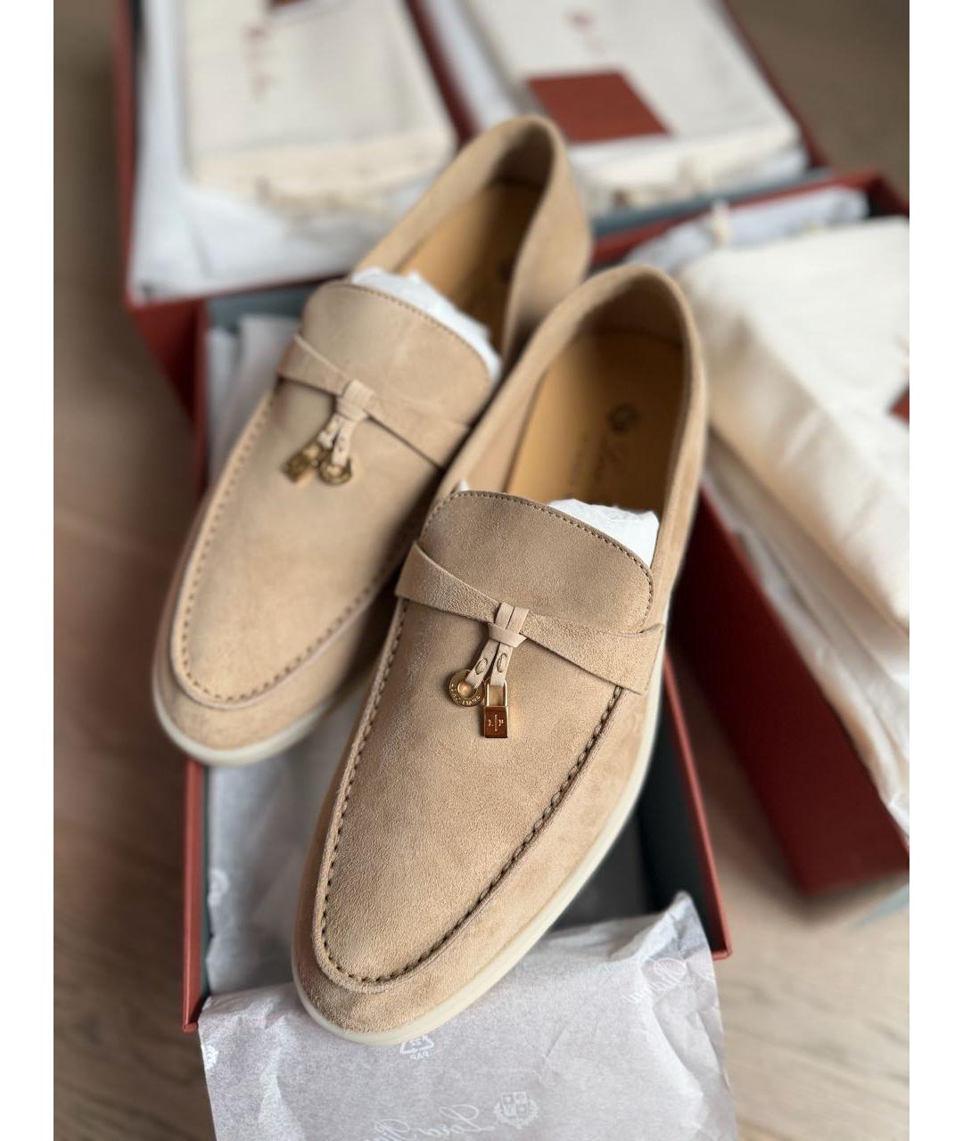 LORO PIANA Бежевые замшевые лоферы, фото 2