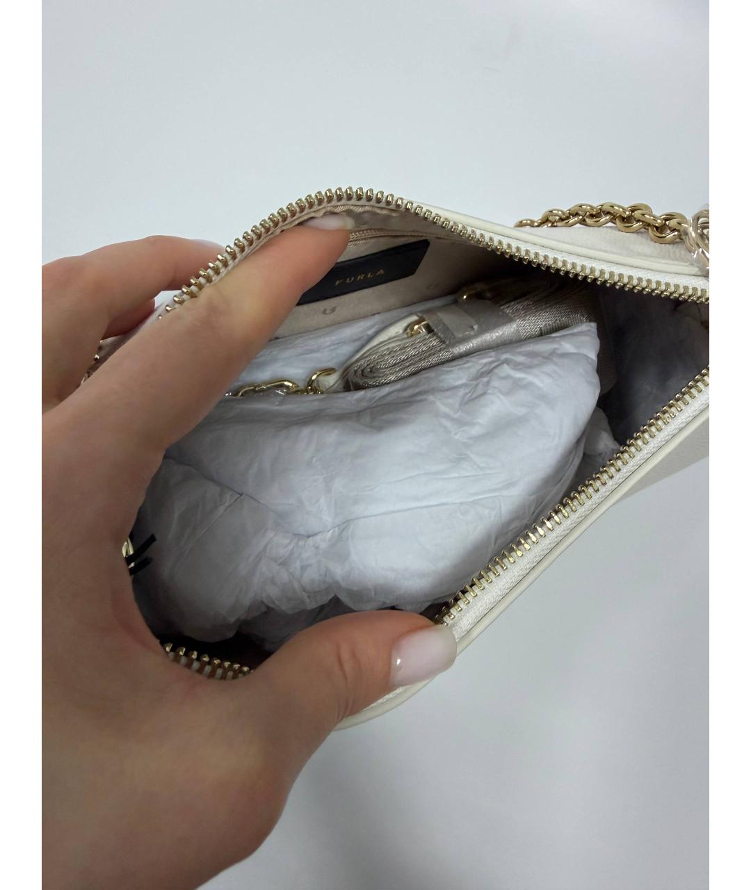 FURLA Белая кожаная сумка с короткими ручками, фото 4