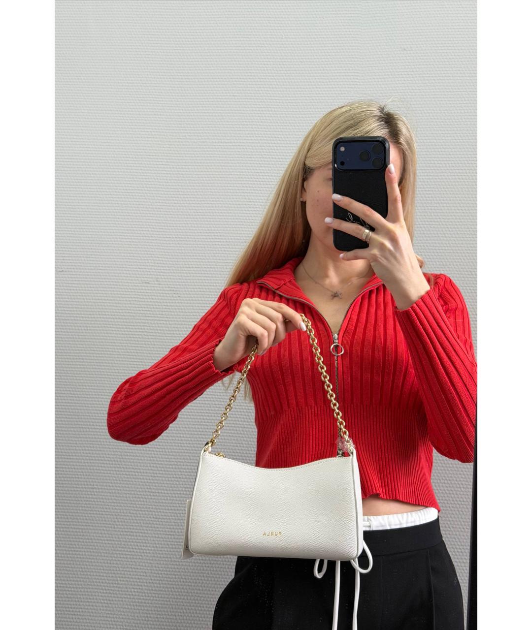 FURLA Белая кожаная сумка с короткими ручками, фото 8