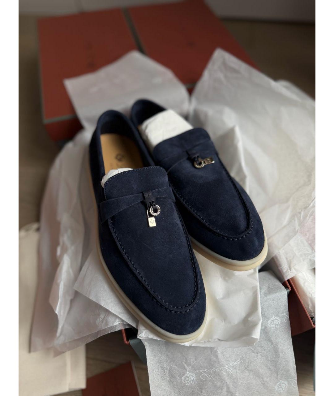 LORO PIANA Темно-синие замшевые лоферы, фото 4