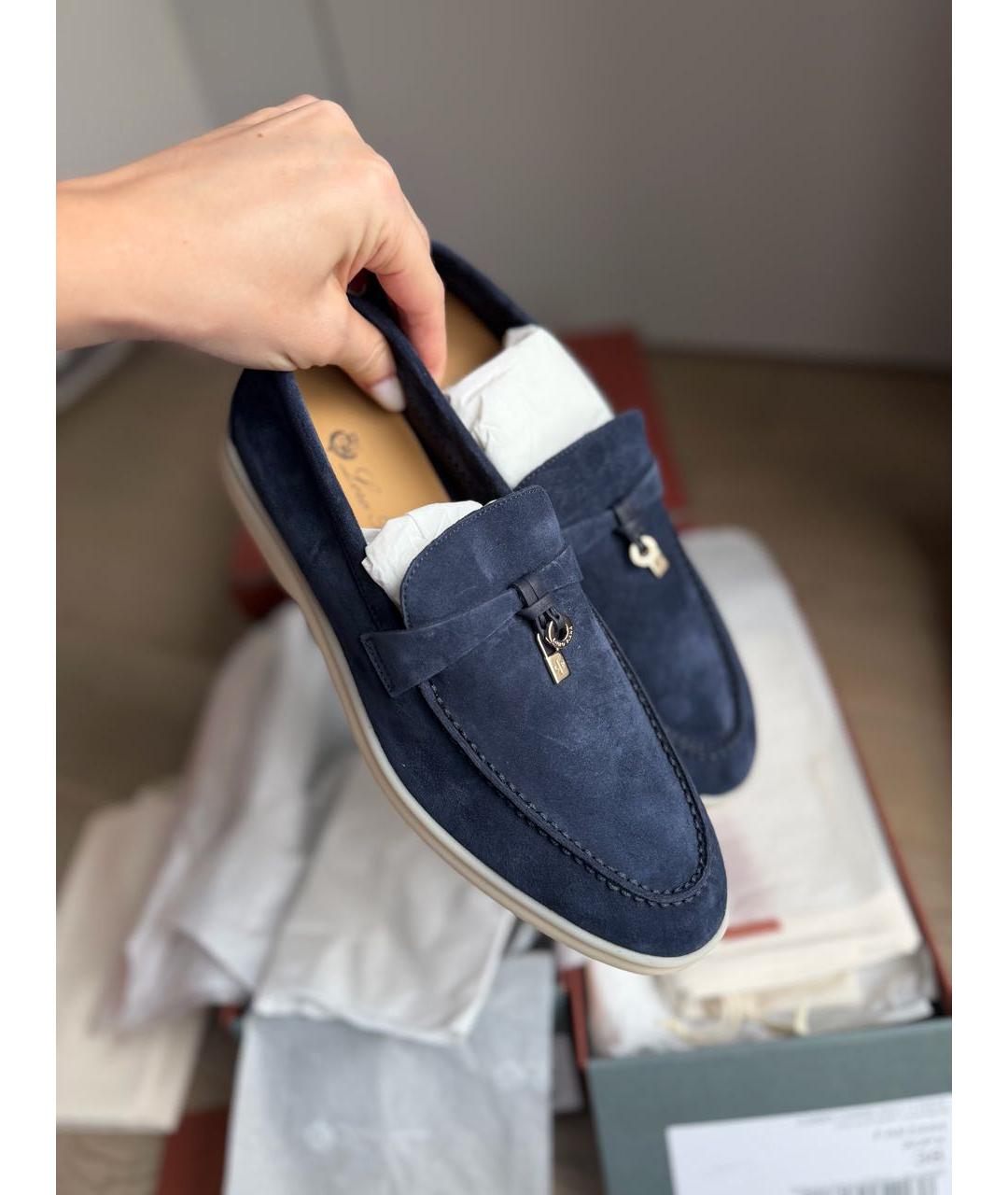 LORO PIANA Темно-синие замшевые лоферы, фото 3