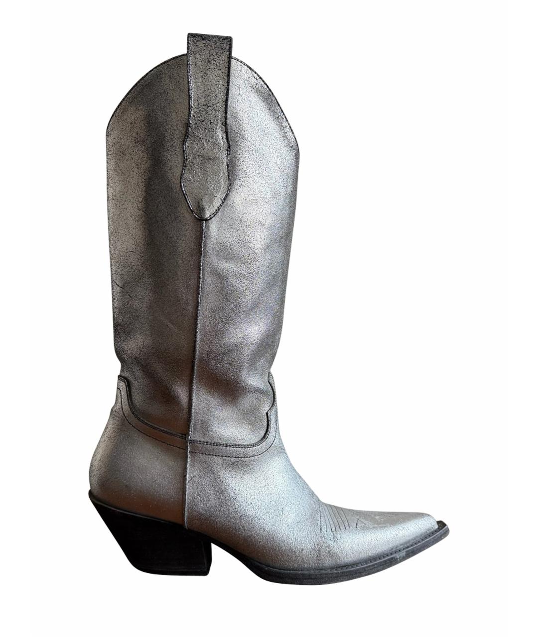 MAISON MARGIELA Серебряные кожаные сапоги, фото 1