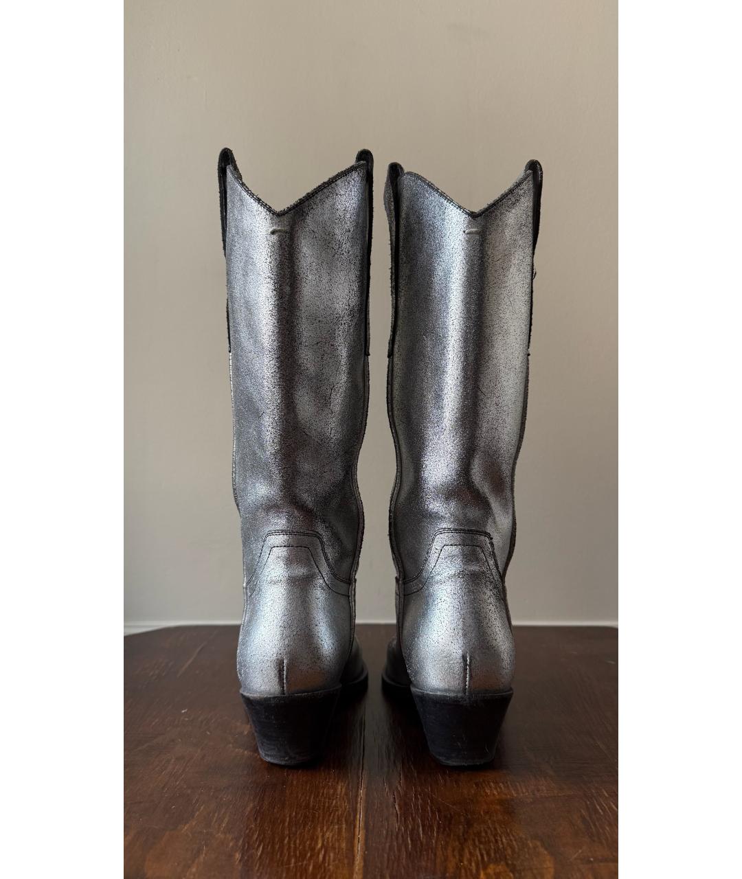 MAISON MARGIELA Серебряные кожаные сапоги, фото 4
