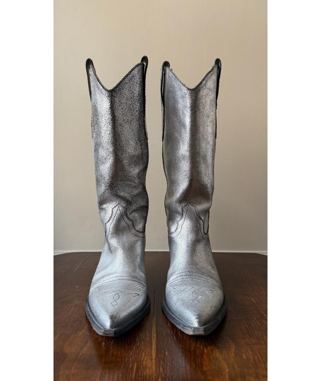 MAISON MARGIELA Серебряные кожаные сапоги, фото 3