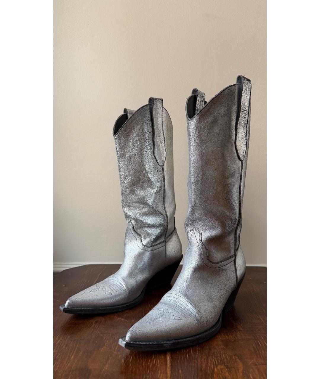 MAISON MARGIELA Серебряные кожаные сапоги, фото 2