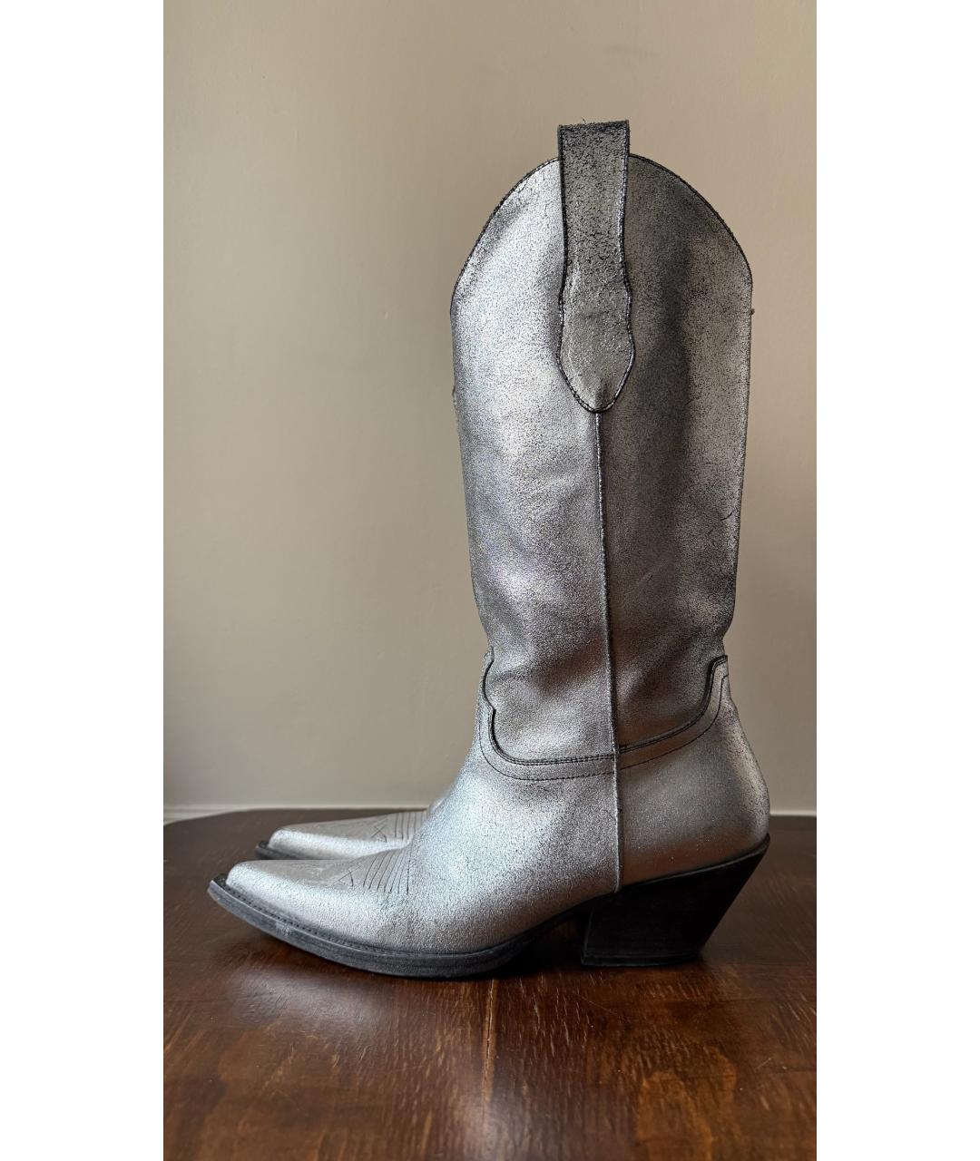 MAISON MARGIELA Серебряные кожаные сапоги, фото 8