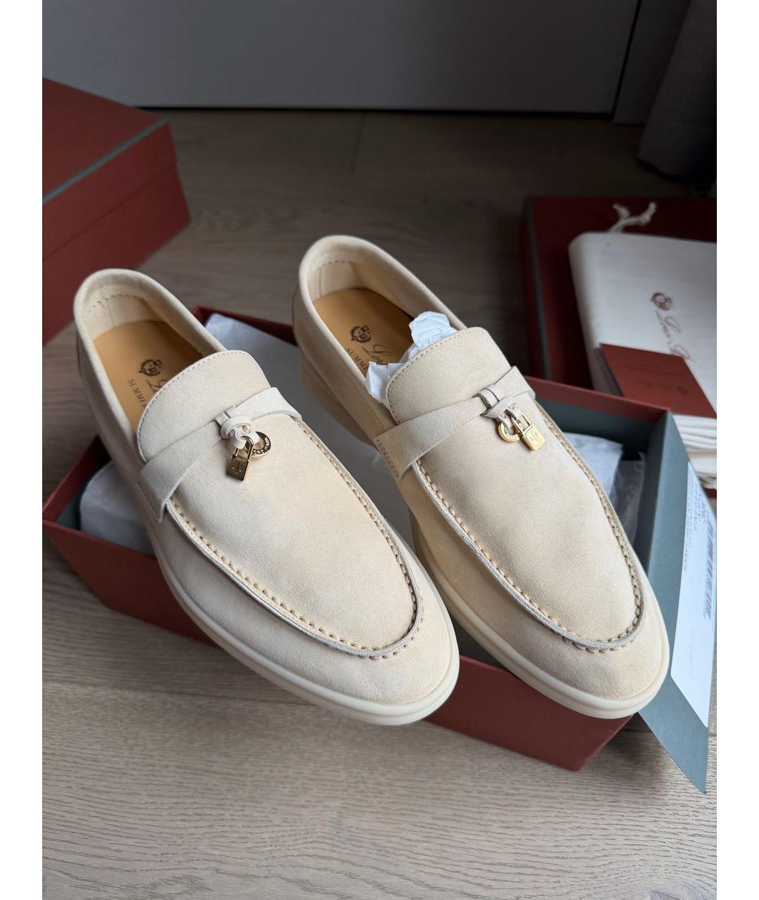 LORO PIANA Бежевые замшевые лоферы, фото 4