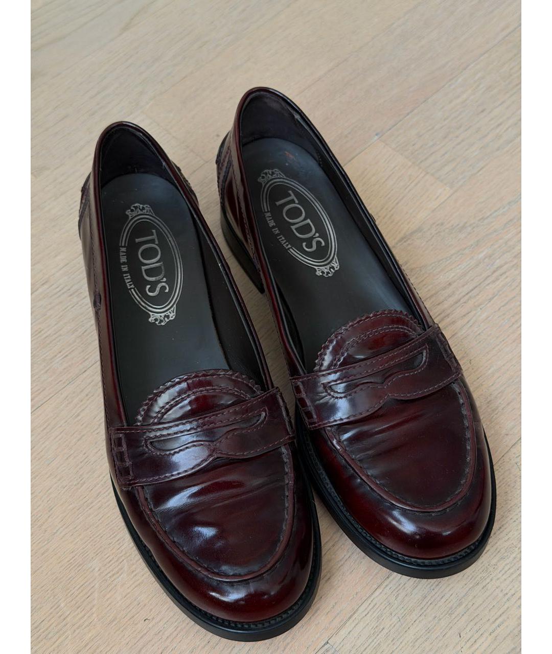 TOD'S Бордовые кожаные лоферы, фото 7