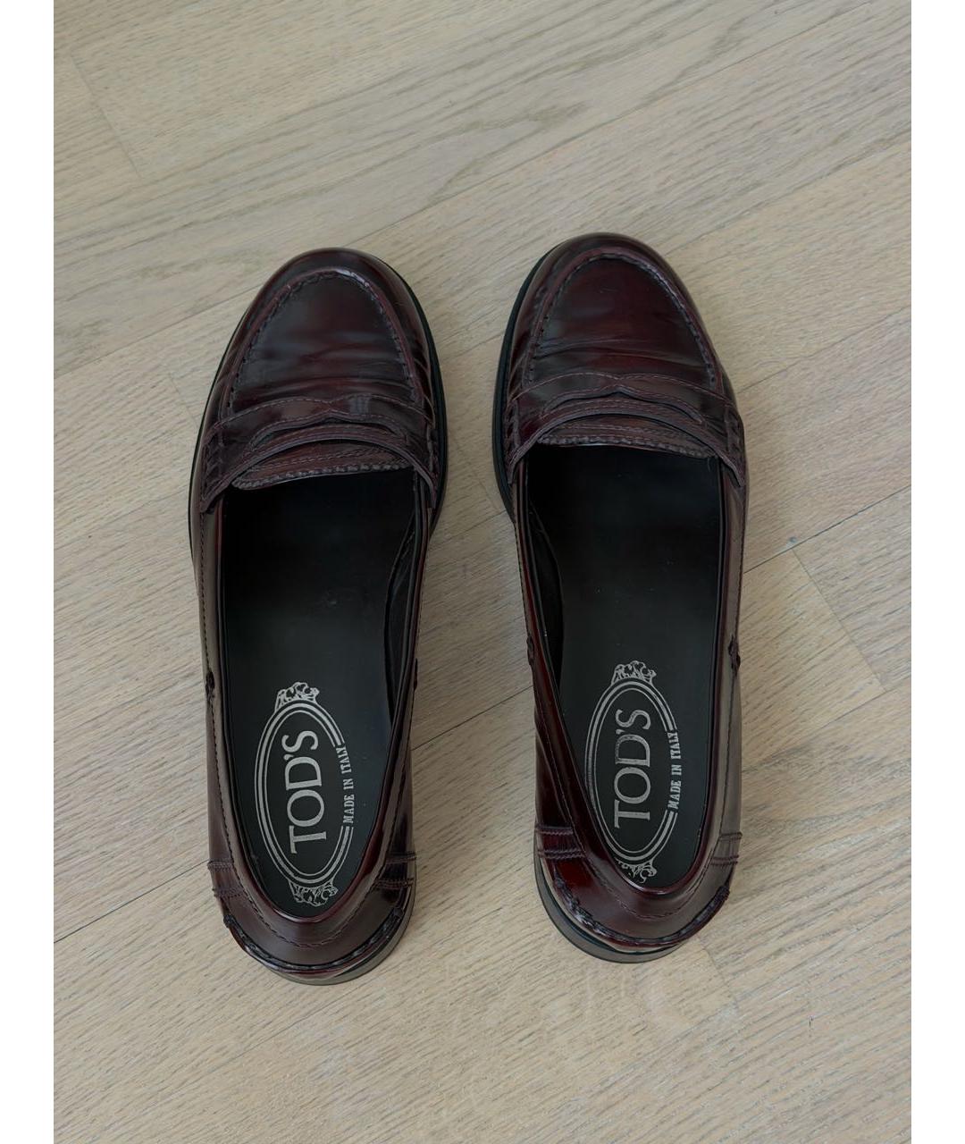 TOD'S Бордовые кожаные лоферы, фото 3